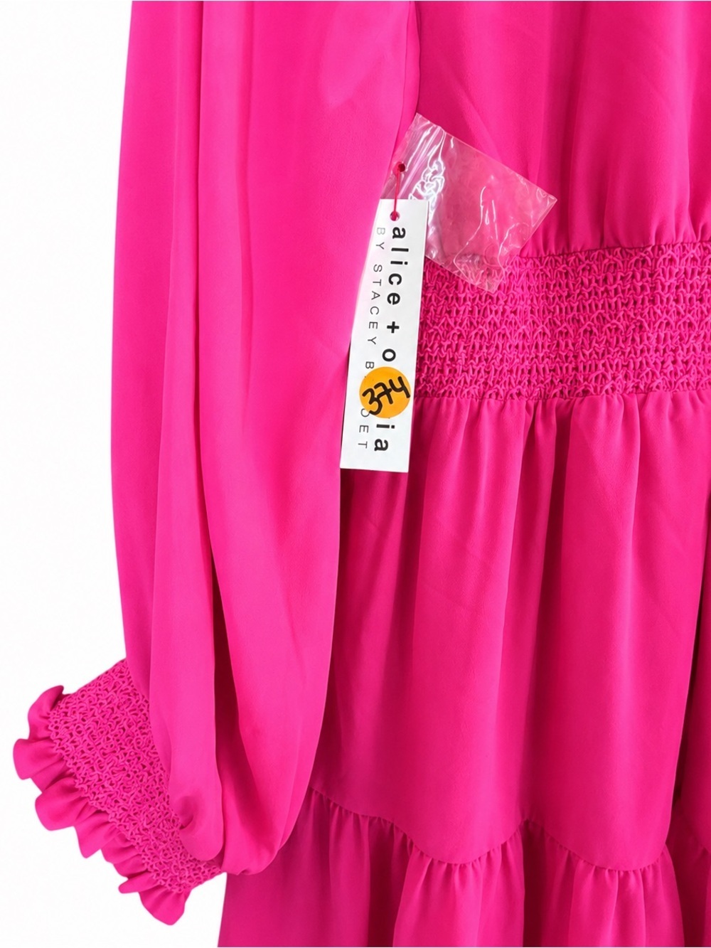 NWT Alice + Olivia Lavinia Smocked Mini Dress - Pink Sz 6 Sz 4 - Picture 8 of 9